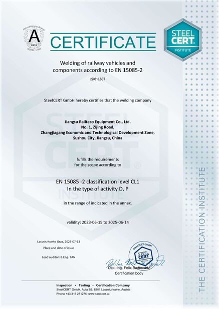china Jiangsu Railteco Equipment Co., Ltd. certification
